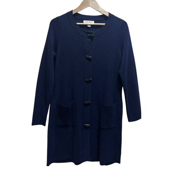 Ellen Tracy Merino Wool Blend 1X Navy Blue Sweater Cardigan Toggle Button Pocket - Picture 1 of 5